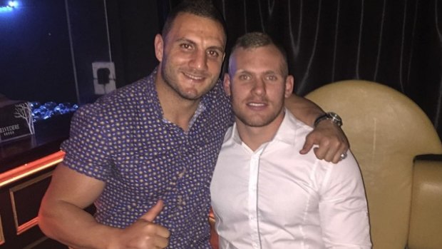 Matthew Lodge with former West Tigers captain Robbie Farah in a photo posted to social media four weeks ago. 