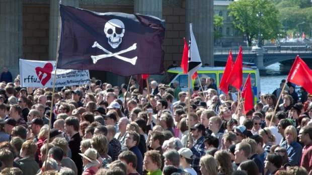 A pro-piracy demonstration in Stockholm, Sweden, 2006 - the same year the Piratpartiet was founded.