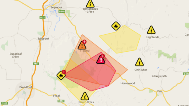An Emergency Warning has been issued for the Tallarook area, south-east of Seymour.