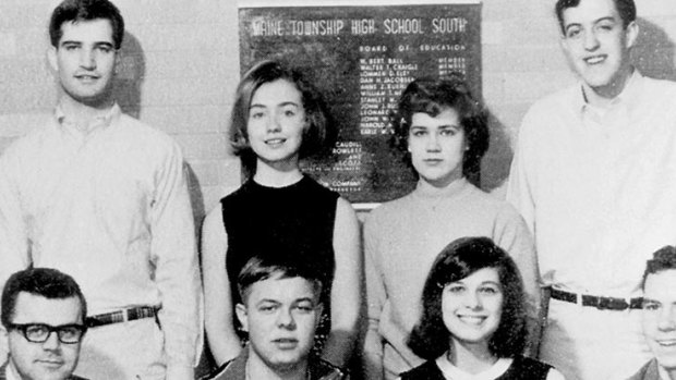 Hillary Rodham, second from left in the back row, poses with her debate team in 1965 at Maine South High School.  