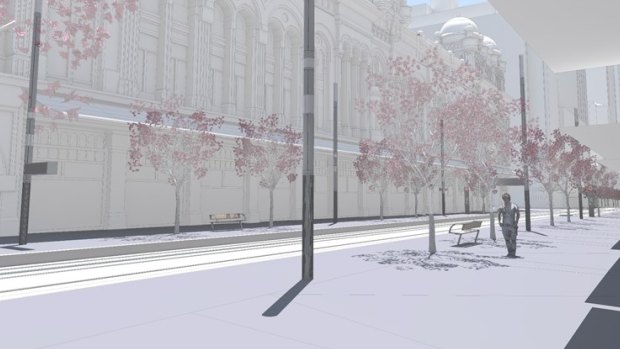 An artist's impression of the area of George Street outside the QVB without shelters.