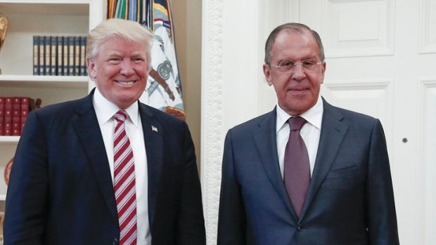 President Donald Trump meets with Russian Foreign Minister Sergey Lavrov, right, at the White House in Washington.