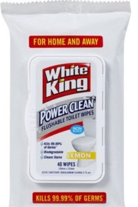 White King Power Clean Flushable Toilet Wipes were advertised as being a "flushable toilet wipe".