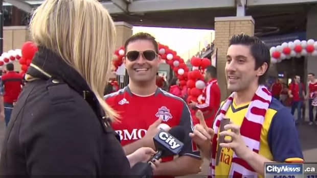 Shauna Hunt confronts her hecklers at the Toronto FC game. 