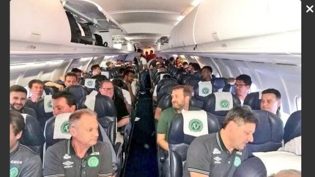 Players from Chapecoense on board a flight, believed to be the one that crashed.