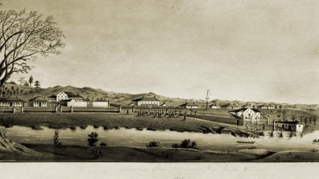 This panorama landscape depicts the Moreton Bay Settlement in 1835. The viewpoint is from South Brisbane.