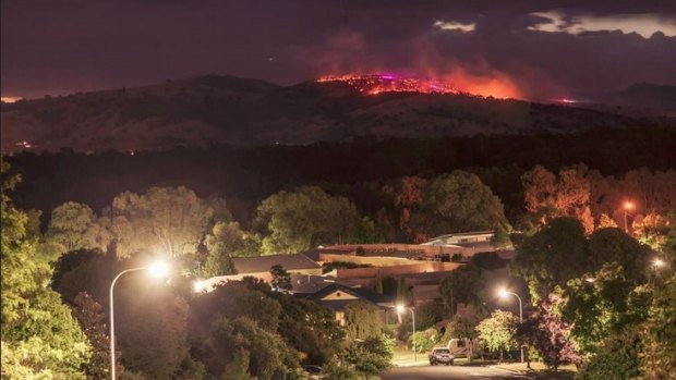 Fire in the hills around Wodonga on Tuesday night.