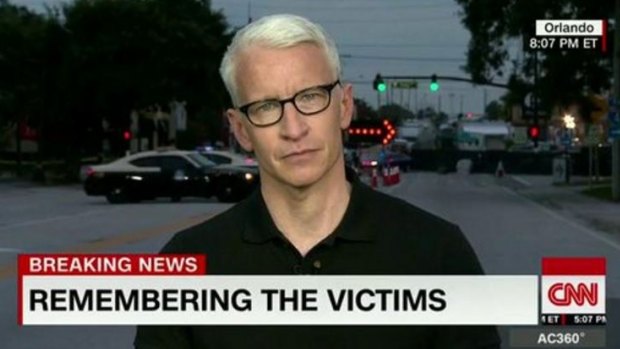 CNN's Cooper Anderson can be heard breaking down during his live cross over the Orlando shooting massacre.