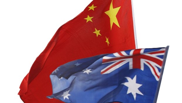 The flags of China and Australia.