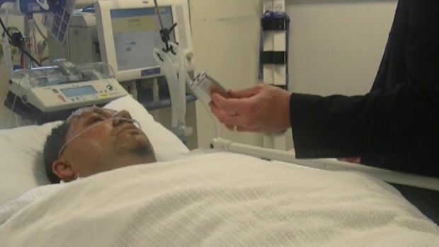A screen shot of a police bedside interview with Adeel Khan in Royal Prince Alfred Hospital.
