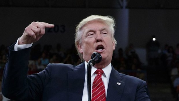 Republican presidential candidate Donald Trump speaks during a campaign rally at the University of North Carolina Wilmington.