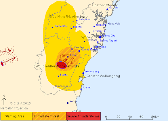 Severe thunderstorm warning issued for parts of Sydney