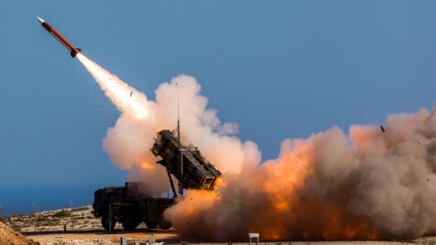 A US-made Patriot weapons system is fired at the NATO Missile Firing Installation, in Chania, Greece.
