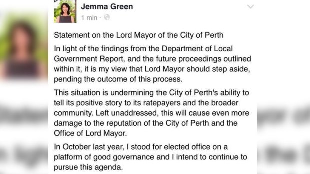 Councillor Jemma Green has also called for Scaffidi to step aside.