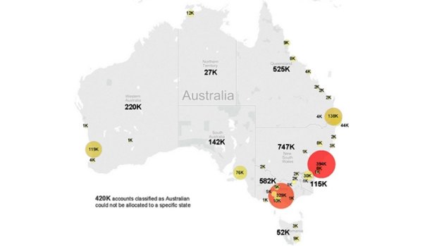 A map reveals Twitter use in Australia.