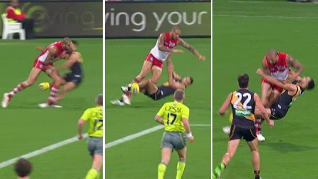 Lance Franklin was reported for this clash with Richmond's Shane Edwards during the round 13 clash at the SCG.