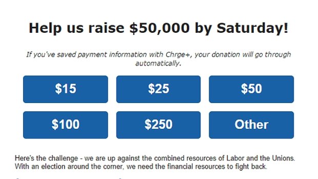 A screenshot of the LNP fundraising email.