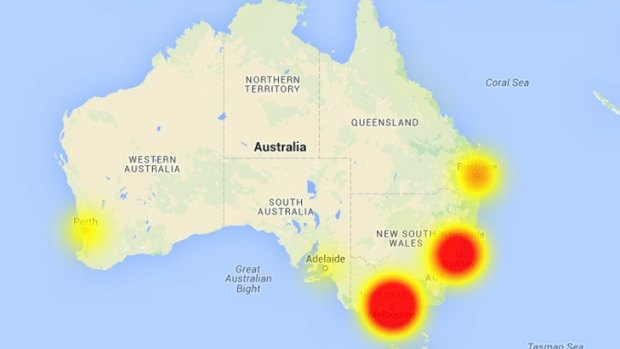 A map of social media reports about Telstra's network outages.