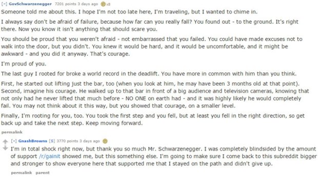'Don't be afraid of failure': Arnie's inspiring post to the teen on Reddit. 