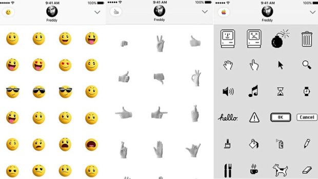 Three of Apple's new sticker packs for Messages.