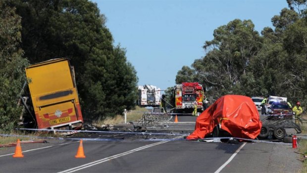 The scene of the fatal crash on the Glenelg Highway at Tarrington.