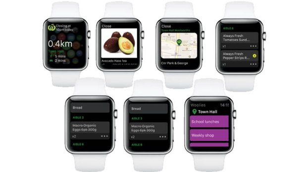 How Woolworths' app will look on the Apple Watch.