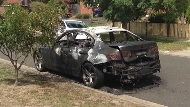 The burnt out car in Hallam.