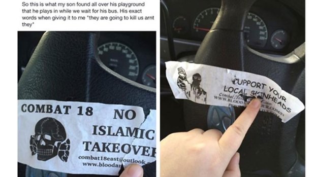 Some of the anti-Islam stickers found at the Heidelberg West playground. 