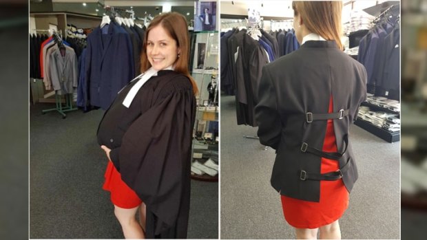 Heather Williams modeling the new maternity bar jacket. 