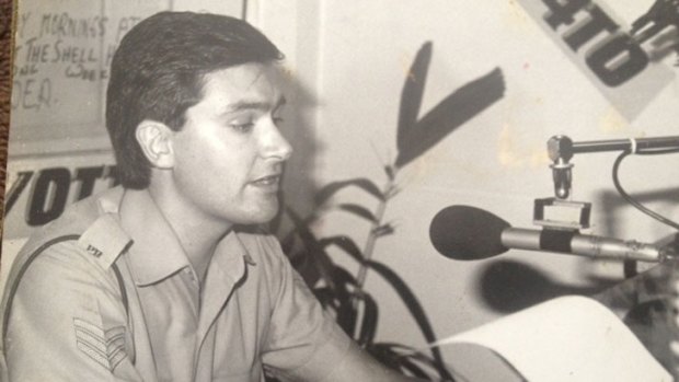 PR sergeant Ray Sparvell promotes the Army's achievements on a Townsville radio station.