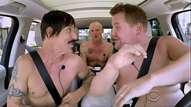 The Red Hot Chili Peppers and James Corden get their shirts off for Carpool Karaoke.