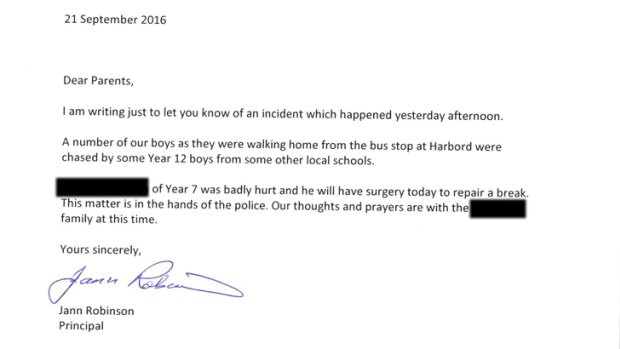 Primary school parents were sent this letter from the principal.