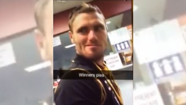 Brayden O'Hara, from the Albury Tigers, was filmed appearing to urinate into the premiership cup.  