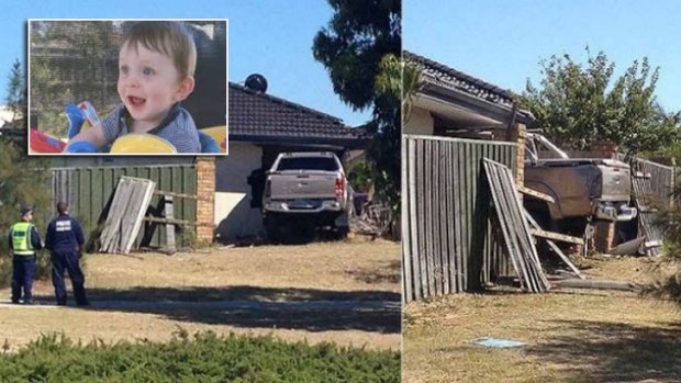 The scene of the crash in Merriwa that killed sleeping eight-month-old Nate Dunbar (inset).