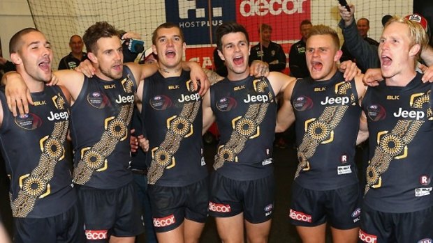 Richmond players in their 2015 Dreamtime jumper.