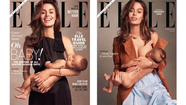 Nicole Trunfio and her son Zion on the cover of <i>Elle Australia</i>.