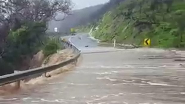 Flooding over the Great Ocean Road on Friday.