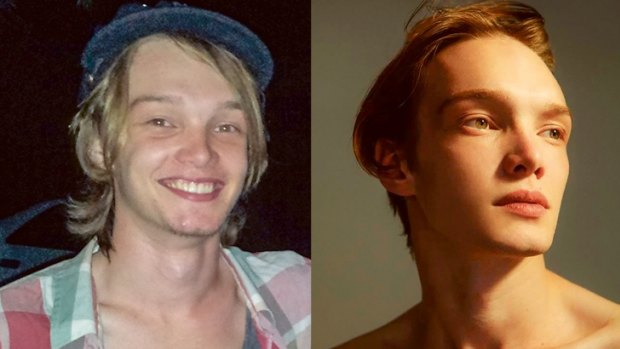 Before and after: Alex Thorn as discovered in Newtown at age20 (left) and in his IMG portfolio.