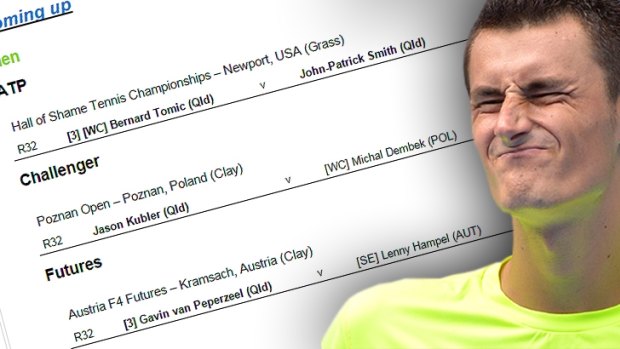 A Tennis Australia email said Bernard Tomic was to play at the "Hall of Shame Tennis Championships". 