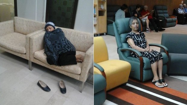 (Left) Doris Samuels waiting for treatment before the upgrades and (right) in a new chair which enables patients to recline or lie down. 