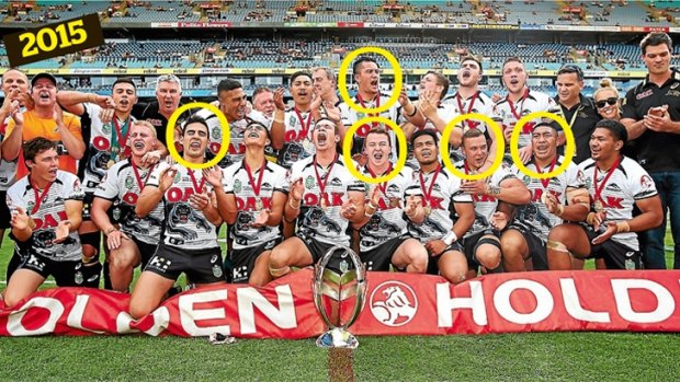 And from the 2015 side, circled from left: Tyrone May, Corey Harawira-Naera, Dylan Edwards, James Fisher-Harris and Moses Leota.