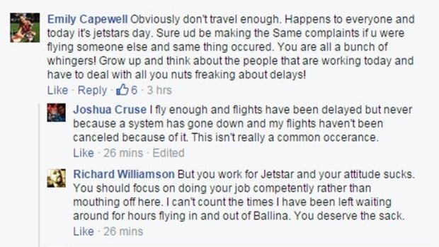 The comment left by Jetstar employee Emily Capewell.