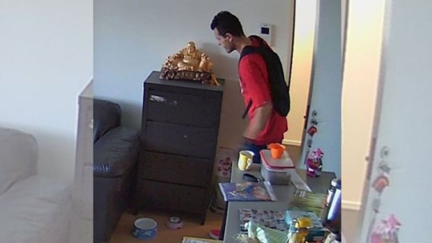 The alleged burglar caught on CCTV inside the Elsternwick apartment.