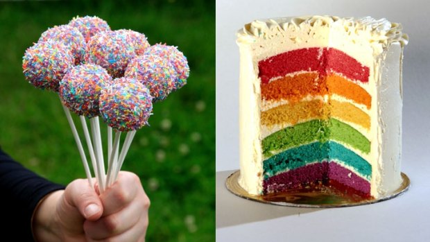 Pinterest staples: cake pops and a multi-layered rainbow cake. Otherwise known as 'next level stuff'. 