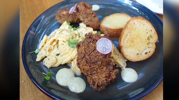 Cecchiâs fried chicken with truffled scrambled eggs ($18).