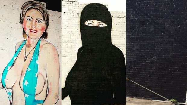 The three stages of the Lushsux mural.
