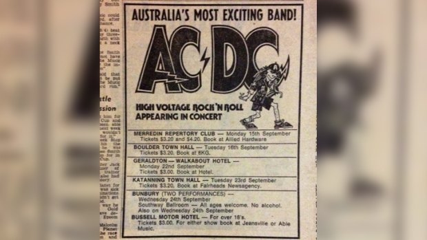 The advertisement for AC/DC's 1975 West Australian TNT tour.