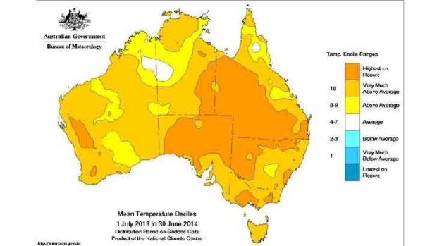 Almost the whole country has been warmer than average for the past year.