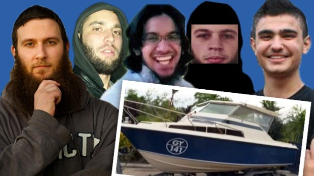 The five men who were allegedly intending to head to Indonesia in a small boat. From left Musa Cerantonio, Paul Dacre, Shayden Thorne, Antonio Granata and Kadir Kaya.