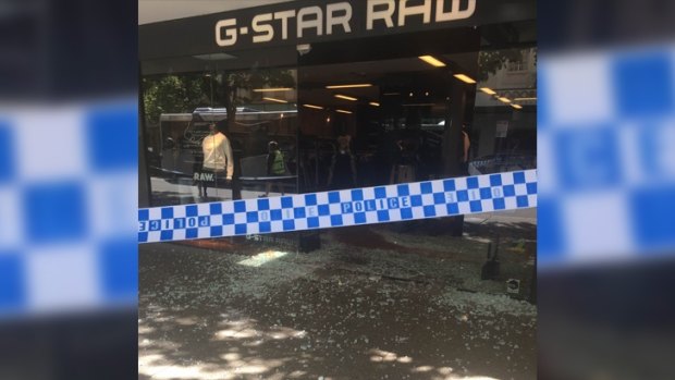 The smashed G-Star Raw shopfront in Perth's CBD